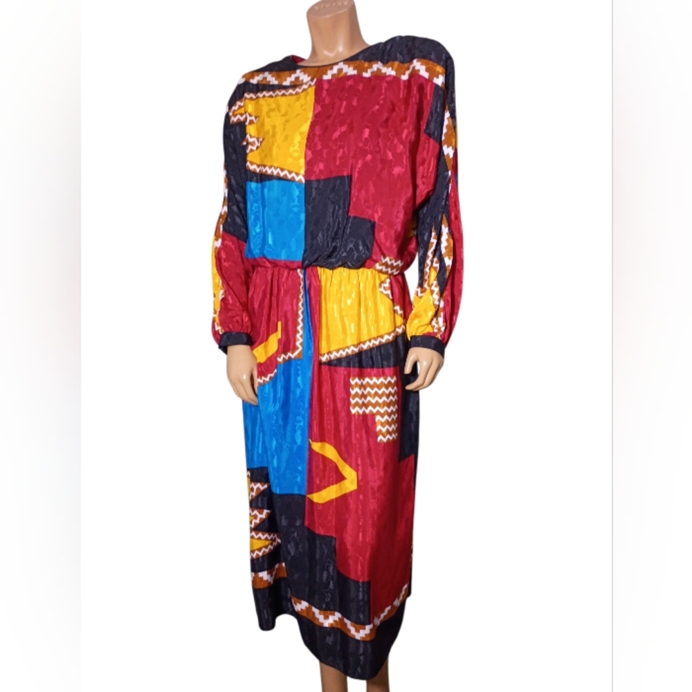 Mr Mort Vintage Colorblock Maxi Dress in Red, Blue & Yellow